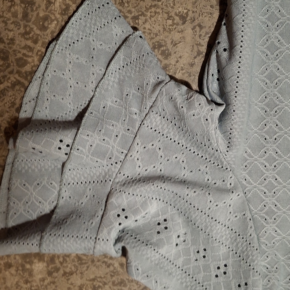 Eyelet MintGreen Dress with Short Ruffled Sleeves - Picture 3 of 10